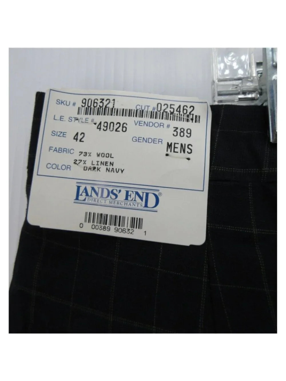 VGT Lands End Pants 42 Navy Wool Linen Check Pleated Trousers USA NEW